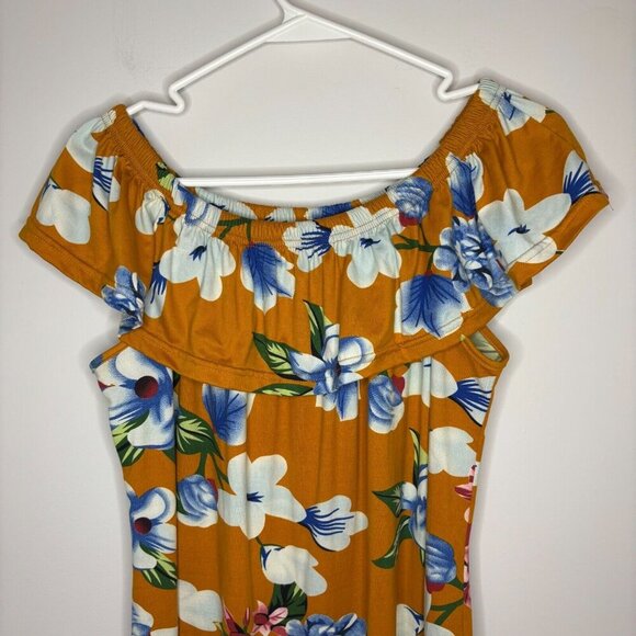 SRX Active Off Shoulder Maxi Dress Stretch Ruffle Flounce Sz 2X floral - Picture 3 of 4